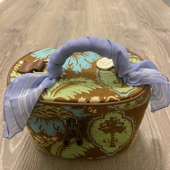 Spartina Daufuskie Island Brown Green Blue Zip Cosmetic Makeup Bag - Picture 14 of 15